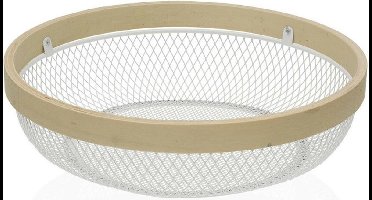 Fruit Bowl Versa White Metal Wood (25 x 7 x 25 cm)
