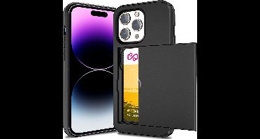 Hoesje met Pasjeshouder geschikt voor iPhone 13 Pro Max - Back Cover SlideCase Zwart
