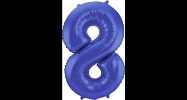 Folat - Folieballon Cijfer 8 Blauw Metallic Mat - 86 cm