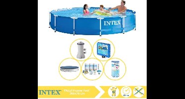 Intex Metal Frame Zwembad - Opzetzwembad - 366x76 cm - Inclusief Afdekzeil, Onderhoudspakket, Filter en Zwembadtegels
