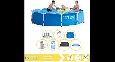 Intex Metal Frame Zwembad - Opzetzwembad - 366x76 cm - Inclusief Onderhoudspakket, Filter, Grondzeil, Solar Mat, Trap en Voetenbad