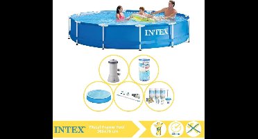 Intex Metal Frame Zwembad - Opzetzwembad - 366x76 cm - Inclusief Solarzeil, Onderhoudspakket, Filter en Stofzuiger