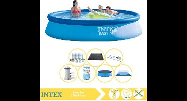 Intex Easy Set Zwembad - Opblaaszwembad - 396x84 cm - Inclusief Afdekzeil, Onderhoudspakket, Zwembadpomp, Filter, Grondzeil, Stofzuiger en Solar Mat