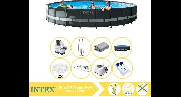Intex Ultra XTR Frame Zwembad - Opzetzwembad - 610x122 cm - Inclusief Filterbollen, Stofzuiger, Zoutsysteem en Zout