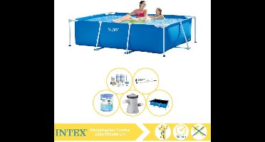 Intex Rectangular Frame Zwembad - Opzetzwembad - 220x150x60 cm - Inclusief Solarzeil Pro, Onderhoudspakket, Zwembadpomp, Filter en Stofzuiger
