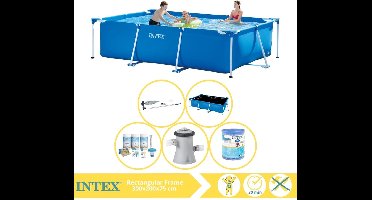 Intex Rectangular Frame Zwembad - Opzetzwembad - 300x200x75 cm - Inclusief Solarzeil Pro, Onderhoudspakket, Zwembadpomp, Filter en Stofzuiger