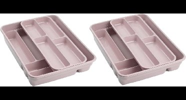 Bestekbak/bestekhouder roze 40 x 30 x 7 cm - 2 lagen - Keuken opberg accessoires