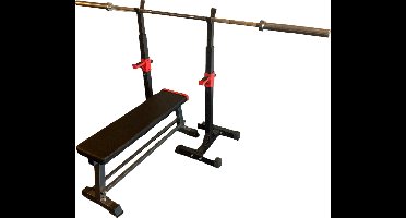 Padisport - Squat staanders + flat bench + olympische halterstang combipack - squat rek - haltersteunen - halterrek - halterbank - hoogte verstelbaar - squat - krachtstation - spotter catchers - fitnessbank - benchpress - bankdrukken