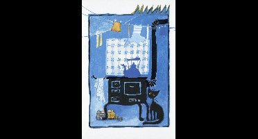 Rosina Wachtmeister - Vintage dubbele kaarten - Kat in de keuken - Set van vijf dubbele kaarten met eco-katoen enveloppen