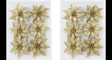 Cosy & Trendy Kersthangers - 12x - bloemen ijzerdraad - glitter - goud - Decoratiebloemen - kerstboomversiering