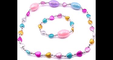 Kinderketting+armband parels met hartjes diverse kleuren - Verjaardagscadeau