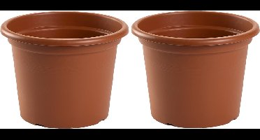Plasticforte Plantenpot - 4x stuks - bruin - rond - 30 x 23 cm - kunststof