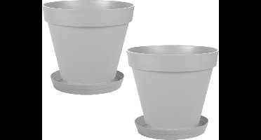 Set van 2x stuks bloempotten Toscane kunststof grijs D40 x H32 cm inclusief onderschalen D35 - Plantenpotten set