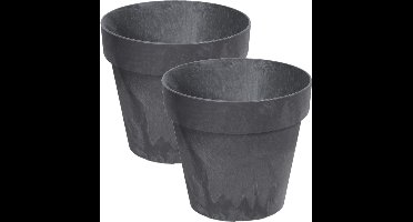 Prosperplast Bloempot/plantenpot - Set van 2x stuks - betonlook - antraciet - kunststof - Dia 14 cm - buiten/binnen