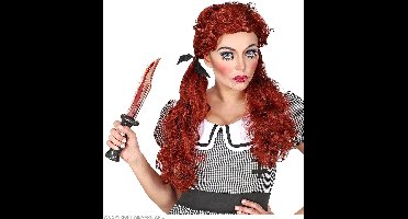 Rode halloween pruik met twee staartjes