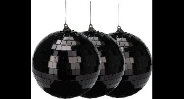 Christmas Decoration discobal kerstballen- 3x - zwart -15 cm -kunststof