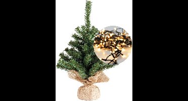Mini kerstboom 45 cm - met kerstverlichting warm wit 300 cm - 40 leds