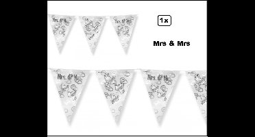 Vlaggenlijn Mrs. & Mrs. 10 meter zilver - Dames - Vlaglijn Trouwen huwelijk themafeest party