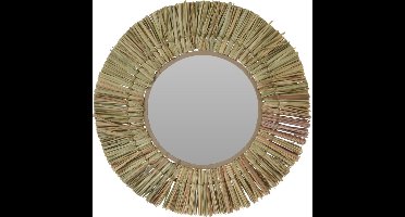Home & Styling Wandspiegel Raffia - frame kleur naturel - Dia 40 cm - met brede lijst - gang/badkamer/slaapkamer spiegels