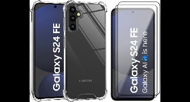 Hoesje geschikt voor Samsung Galaxy S24 FE - 2x Screenprotector Volledig Dekkend Glas - Shockproof Transparant