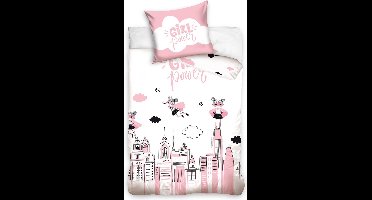 Girl Power dekbedovertrek skyline 140 x 200 cm - 70 x 80 cm - Katoen