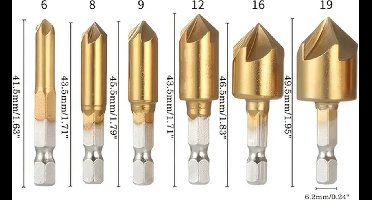 Verzinkboren Set 6 t/m 19mm - 6-delig - geschikt voor hout - 90 graden verzinkboor - Hoge oppervlaktehardheid