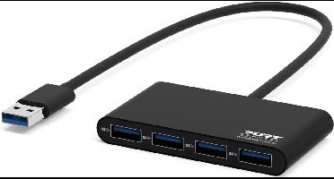Port Connect - Mobiele USB-A Hub - 4x USB-A 3.0 Poorten - 30 cm Kabel - Zwart