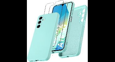Hoesje geschikt voor Samsung Galaxy A16 4G / 5G Hoesje siliconen Mint Groen zacht siliconen hoesje TPU - met Samsung A16 4G / 5G Screenprotector - 2 stuks