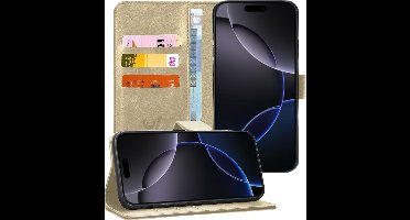 Hoesje geschikt voor iPhone 16 Plus - Portemonnee Book Case Goud