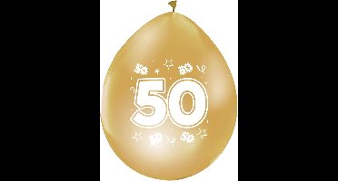 16 Ballonnen 12″ Metallic Goud 2 Zijdig Bedrukt 50 jaar - Versiering Slinger Feestdecoratie Decoratie Verjaardag Jubileum Ballon Feest