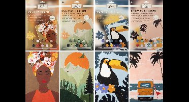 Schilderen op Nummer Volwassenen en Kinderen 4pcs- Inclusief Verf en Penselen - Dieren en Landschap Design - 32x22 cm - Schilderen op Nummer Pakket Compleet