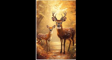 Poster 20x30 cm - Herfst - Bos - Herten - Bosdieren - Natuur - Bruin - Posters - Kamer decoratie - Wanddecoratie woonkamer - Muurdecoratie slaapkamer