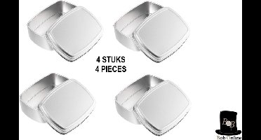 Bob Online™ - 4 Stuks – Zilverkleurig - Mini Blikjes – Mini Bewaarblikjes – Bewaarblikjes – Afmetingen (L) 7,5 cm x (B) 7,2 cm x (H) 2,5 cm – Gewicht 12 Gram Per Blikje – Bewaarcontainers - 4 Pieces - Silver Color - Mini Storage Tins – Storage Tins