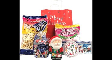 Kerst pakketje | "Merry Christmas" | Kerstgeschenk | Kerstpakket | Kerst cadeau tasje | chocolade | popcorn | zoetwaren |