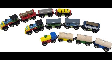 3 x Mentari houten trein voor treinbaan U krijgt 3 varianten geleverd