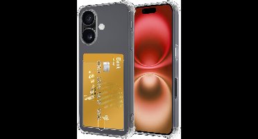 Hoesje - Geschikt voor Apple iPhone 16 - Met Pashouder en Kaarthouder - Telefoon Hoes Shockproof - Siliconen Case - Back Cover - Shock Proof - Pasjes Houder - Transparant