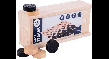 Damstenen van Essenhout – 30 mm – Zwart & Naturel – Inclusief Houten Kistje met Schuifdeksel – Dammen Set – Engelhart