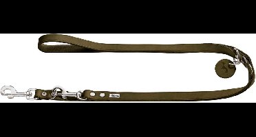 Hunter Verstelbare Looplijn Leder Olijfgroen - Hondenriem - 200x1.6 cm