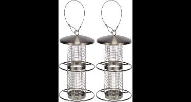HI Vogelvoedersilo - 2x - zilverkleurig - RVS - 28 cm - Vogel voederstation - hangend