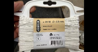wit touw 2.3mm. dik x 20meter lang. jalouziekoord. 14 kg trekkracht. starx.