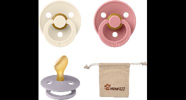 Bibs Dental fopspenen Anatomical 6-18 maanden- Set 3 stuks- Ivory, Dusty Pink, Fossil Grey + Monkiezz speenzakje - orthodontisch- Anatomisch- Maat 2