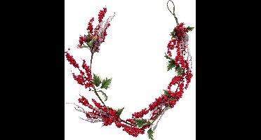 Winter tak - Tak - Kerst Slinger - Hulst - Rode Bessen - ijs- Groen - Rood - 145x Ø10cm.