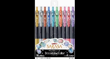 Zebra Sarasa Clip Gel Pen 0.5mm Decoshine Color 10 Color Set verpakt in een Zipperbag