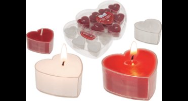 Kaarsjes - Hartvormig - 4x4cm - 8st. - Rood óf wit - Willekeurig geleverd.