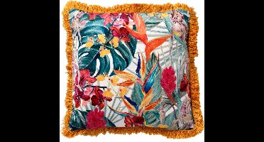 Dutch Decor TROPICANA - sierkussen 45x45 cm - bloemenpatroon - franjes - Golden Glow - geel - Inclusief binnenkussen
