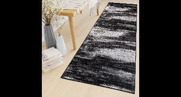 Tapiso Maya Loper Vloerkleed Zwart Grijs Donker Gang Modern Woonkamer Gang Maat- 70x250
