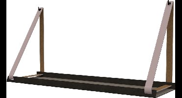 Handles and more -  Stalen wandplank zwart 98cm + leren plankdragers Lilapaars