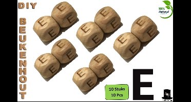 Bob Online ™ - Setje van 10 Stuks - ‘E’ Vierkant Beukenhout Kralen 12mm met ca. 3.5mm Gaatje – Houten Letter Kubus Kralen – DIY Houten Alfabet Kralen Laser Gegraveerd – 12mm Beech Wood ‘E’ Lazer Engraved Letter Beads – Doe-het-zelf Alfabet Kralen