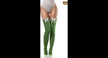 Partychimp Kousen Met Strik Dames Carnavalskleding Dames Carnaval Accessoires Oktoberfest Dames - Polyester - Groen/Wit - One-size