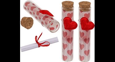 Pakket van 6x stuks valentijn hartjes flesjes van glas met boodschap 11 cm - Valentijnsdag cadeau versiering